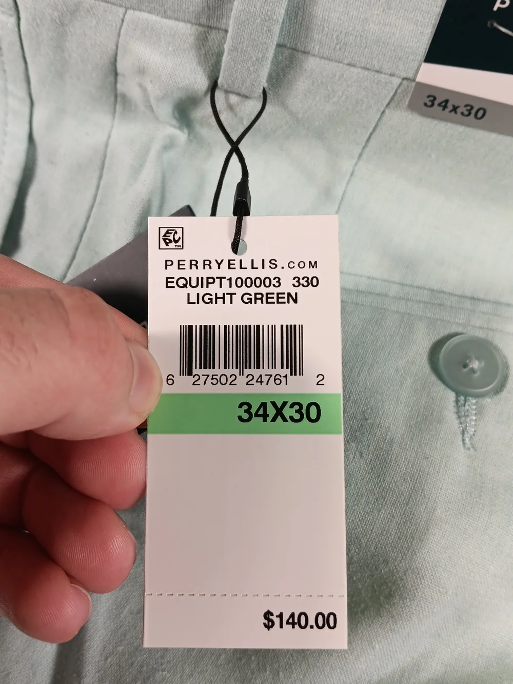 Perry Ellis Pants Men’s 34x30 Green Slim Fit Linen Blend Office Preppy Golf NWT